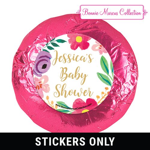 Personalized Bonnie Marcus Fun Floral Baby Shower 1.25in Stickers (48 Stickers)