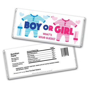 Personalized Bonnie Marcus Onesies Gender Reveal Chocolate Bar & Wrapper