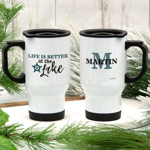 Personalized Life is Better at the Lake Stainless Steel Travel Mug (14oz)