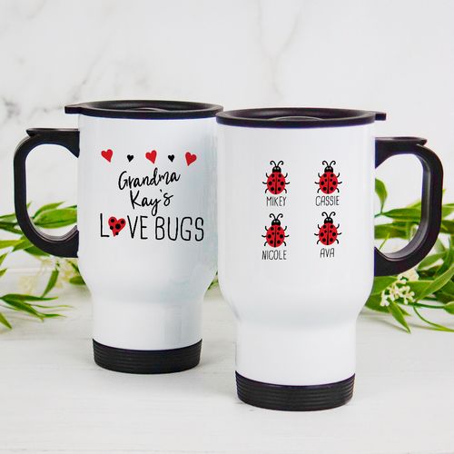Personalized Stainless Steel Travel Mug (14oz) - Four Love Bugs