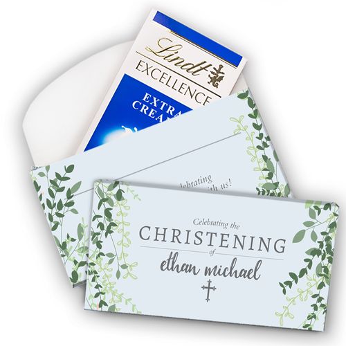 Deluxe Personalized Green Leaves Christening Lindt Chocolate Bars (3.5oz)
