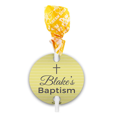 Personalized Baptism Cross Dum Dums with Gift Tag (75 pops)