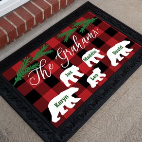 Personalized 18" x 30" Doormat Plaid Bear Family of 5