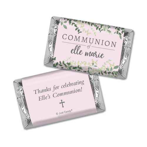 Personalized Hershey's Miniatures - Rose Pink Leaves Communion