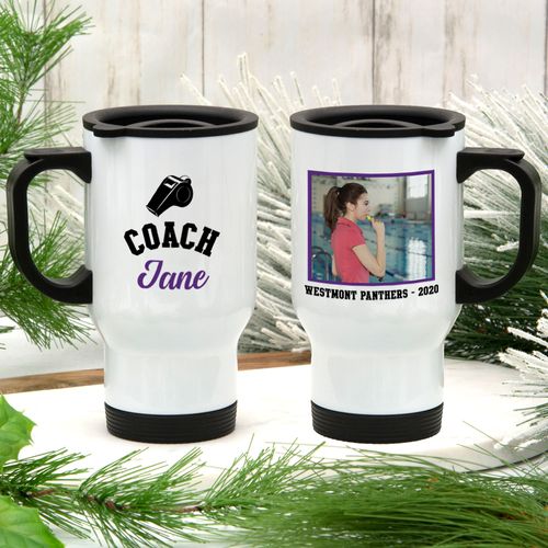 Personalized Stainless Steel Travel Mug (14oz) - Coach Whistle with Photo