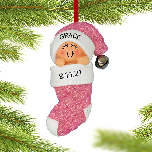 Personalized Baby Girl in Glittered Stocking