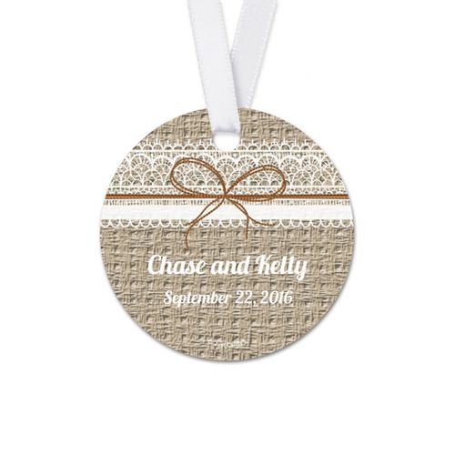 Personalized Burlap Lace Wedding Round Favor Gift Tags (20 Pack)