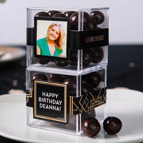 Personalized Birthday JUST CANDY® favor cube with Premium Rum Cordials - Dark Chocolate