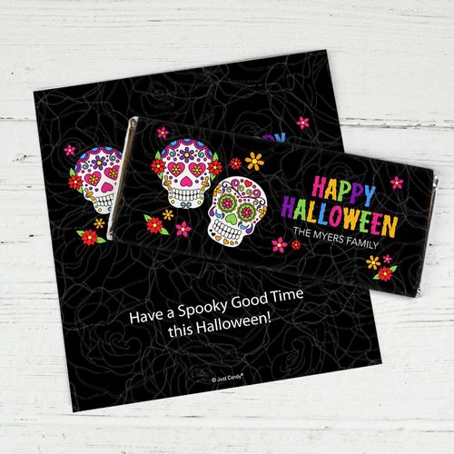 Personalized Halloween Festive Sugar Skull Chocolate Bar Wrappers
