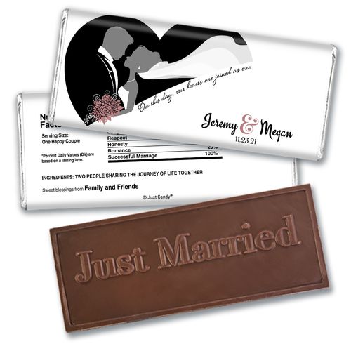 One Heart Personalized Embossed Just Married Bar Assembled