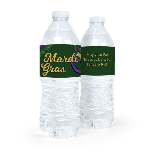 Personalized Mardi Gras Masquerade Water Bottle Sticker Labels (5 Labels)