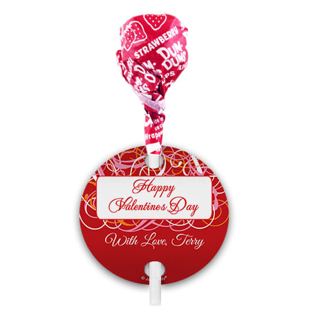 Personalized Swirls Valentine's Day Dum Dums with Gift Tag (75 pops)