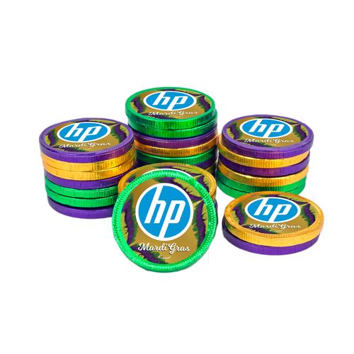 Personalized Chocolate Coins - Mardi Gras Add Your Logo (84 Pack)