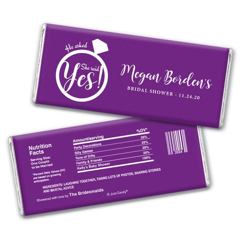 Bridal Shower Favor Personalized Chocolate Bar She Said Yes! Ring