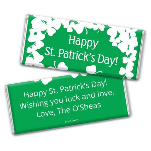 St. Patrick's Day Personalized Chocolate Bar White Clovers on Green
