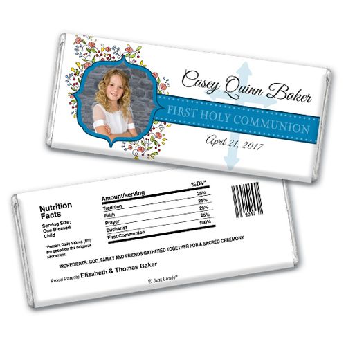Communion Personalized Chocolate Bar Photo Floral