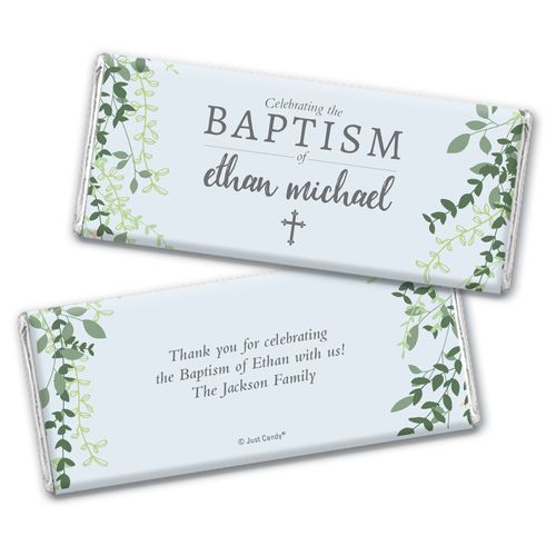 Personalized Green Leaves Baptism Chocolate Bar-Hersheys