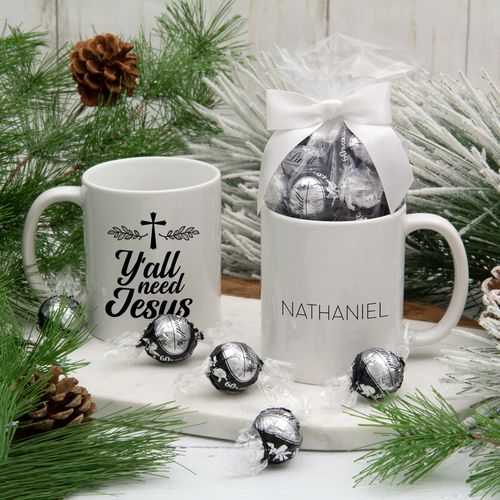 Personalized Y'all Need Jesus 11oz Mug with Lindt Truffles