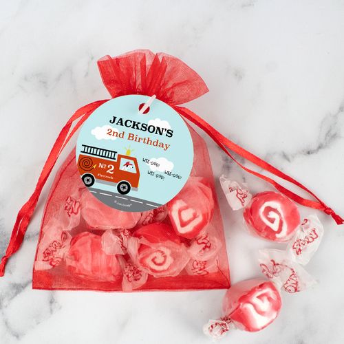 Personalized Fire Truck Birthday Taffy Organza Bags