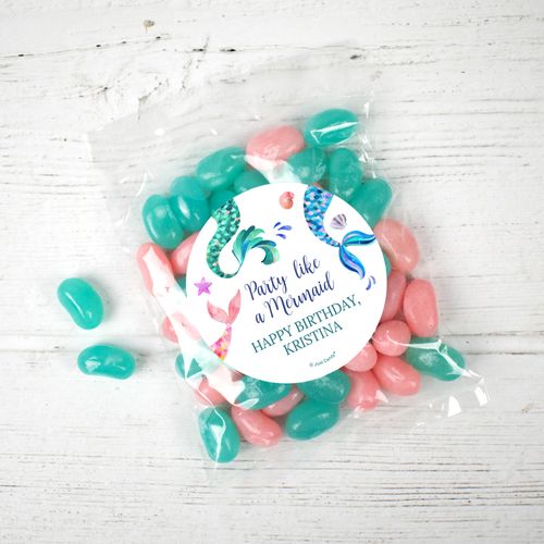 Personalized Mermaid Birthday Candy Bags with Jelly Belly Jelly Beans - Mermaid Tails