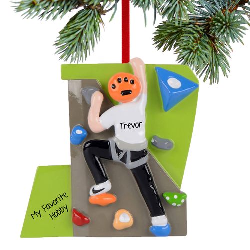 Male Indoor Rock Climber Holiday Ornament