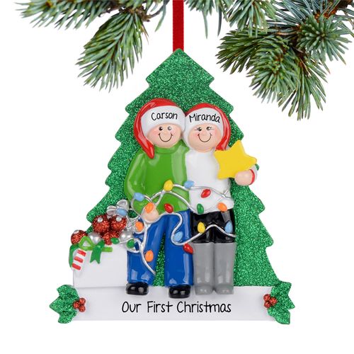 Couple Our First Christmas Decorating the Tree Holiday Ornament