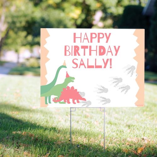 Personalized Kids Birthday Yard Sign Pink Dino