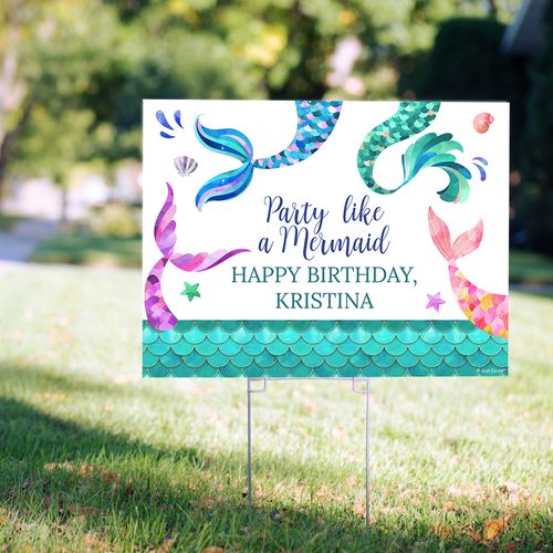 Personalized Kids Birthday Yard Sign Mermaid