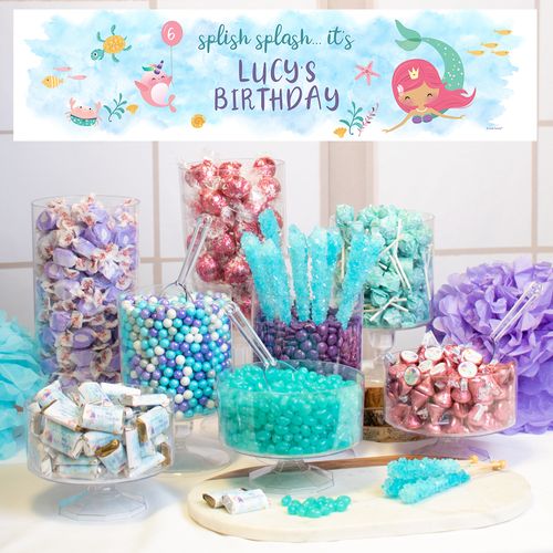 Personalized Deluxe Mermaid Birthday Candy Buffet - Watercolor Mermaid