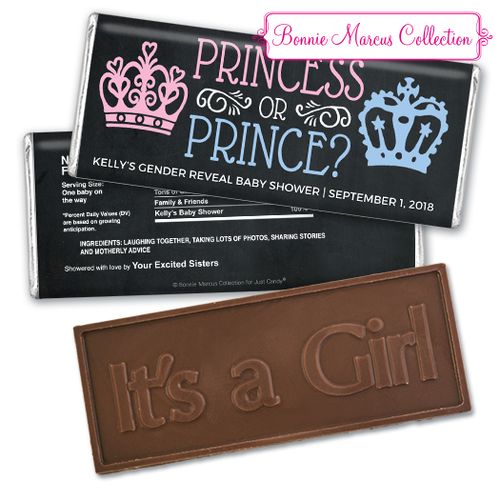 Personalized Bonnie Marcus Princess or Prince Gender Reveal Embossed It's a Girl Chocolate Bar