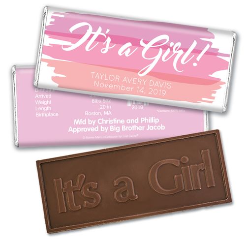 Bonnie Marcus Collection Personalized Embossed It's a Girl Bar Watercolor Girl Birth Announcement