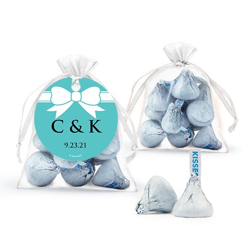 Personalized Wedding Favor Assembled Organza Bag Filled with Hershey's Kisses