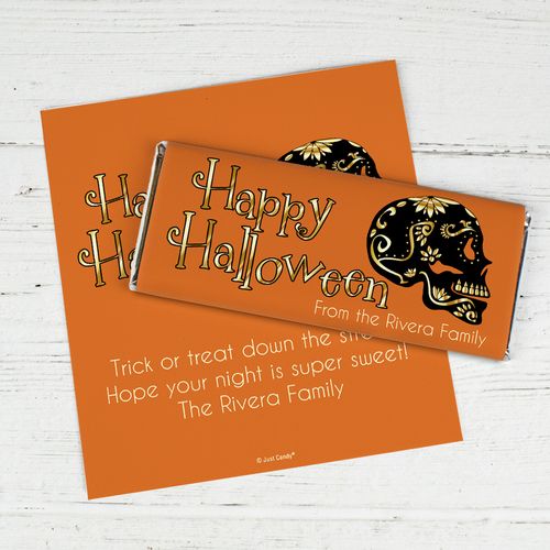 Personalized Halloween Guilded Sugar Skull Chocolate Bar Wrappers Only