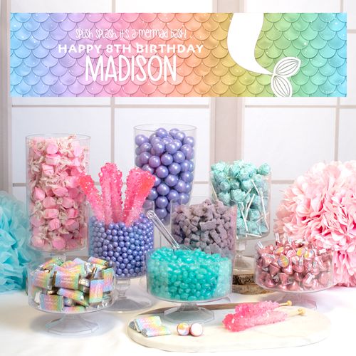 Personalized Deluxe Mermaid Birthday Candy Buffet - Rainbow Mermaid