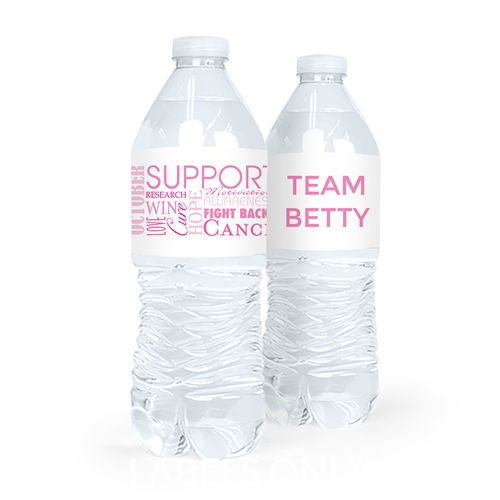 Personalized Breast Cancer Awareness Strength in Words Water Bottle Sticker Labels (5 Labels)