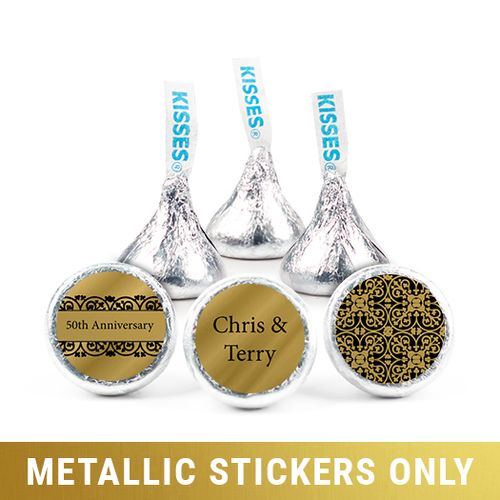 Personalized 3/4" Stickers - Metallic Anniversary Golden 50th (108 Stickers)