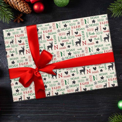 Custom Wrapping Paper - Reindeer Word Cloud Christmas