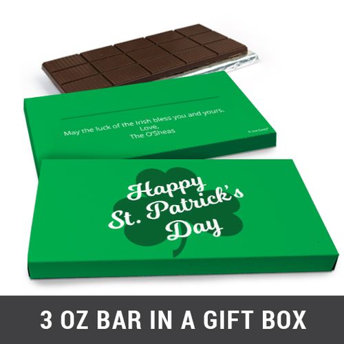 Deluxe Personalized Clover St. Patrick's Day Chocolate Bar in Gift Box (3oz Bar)
