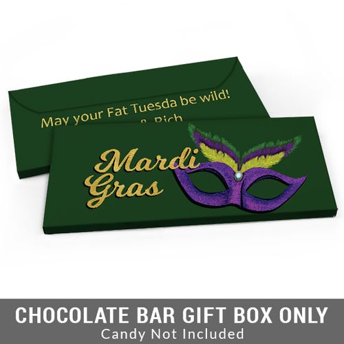 Deluxe Personalized Masquerade Mardi Gras Candy Bar Favor Box