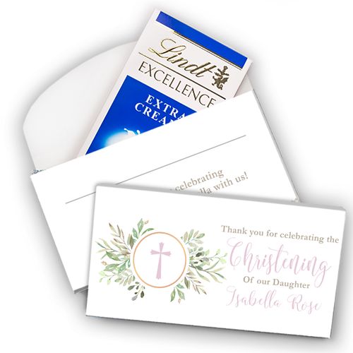 Deluxe Personalized Greenery Christening Lindt Chocolate Bars (3.5oz)