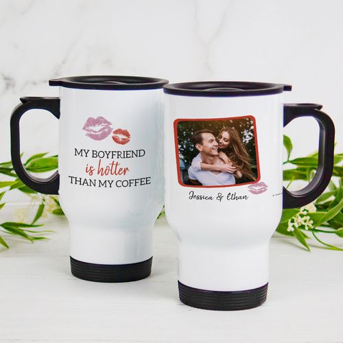Personalized Stainless Steel Travel Mug (14oz) - My Boyfriend is Hotter Than My Coffee