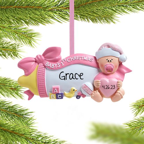 Personalized Baby's First Christmas Baby Bottle (Pink)