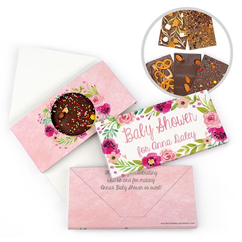 Personalized Bonnie Marcus Baby Shower Watercolor Blossom Wreath Gourmet Infused Belgian Chocolate Bars (3.5oz)