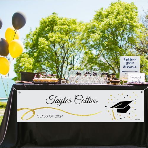 Personalized Graduation Cap and Confetti 5 Ft. Banner