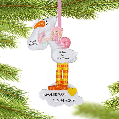Personalized Stork Baby Pink Christmas