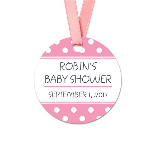 Personalized Polka Dots Baby Shower Round Favor Gift Tags (20 Pack)