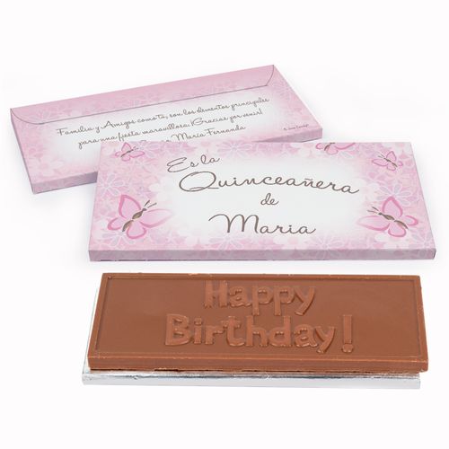 Deluxe Personalized Jardin de Meriposas Quinceaera Embossed Chocolate Bar in Gift Box