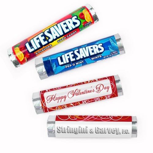 Personalized Valentine's Day Add Your Logo Valentine's Swirls Lifesavers Rolls (20 Rolls)