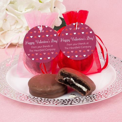 Personalized Valentine's Day Hearts Chocolate Covered Oreo Cookies in Organza Bags with Gift tag