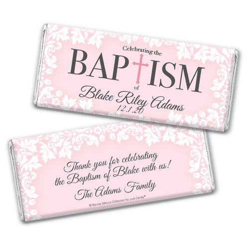 Personalized Bonnie Marcus Floral Filigree Baptism Chocolate Bar Wrappers Only